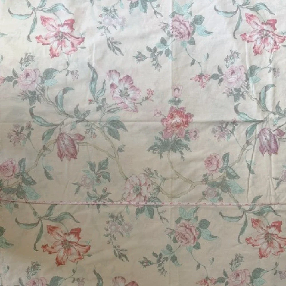 Vintage Full Size Flat Sheet lt pink cottagecore shabby chic floral, Dan River